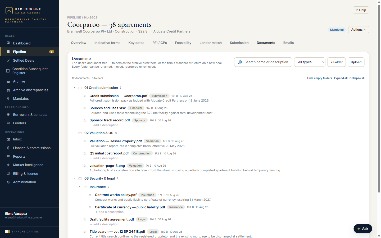 The deal document tree with AI descriptions